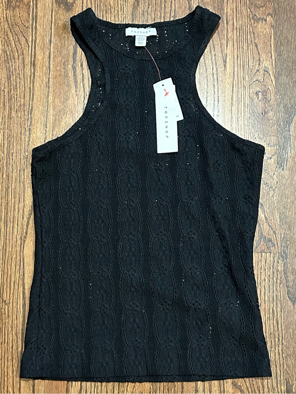 NWT Topshop Black Pointelle Knit Sleeveless Tank Top Size S